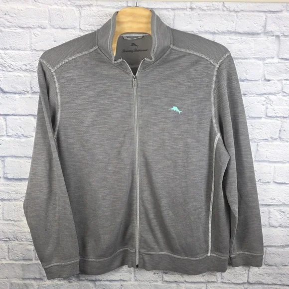 Tommy Bahama Men Grey Full Zip Pima Cotton Tencel Jacket Mock Neck Size 3XL - Picture 2 of 7